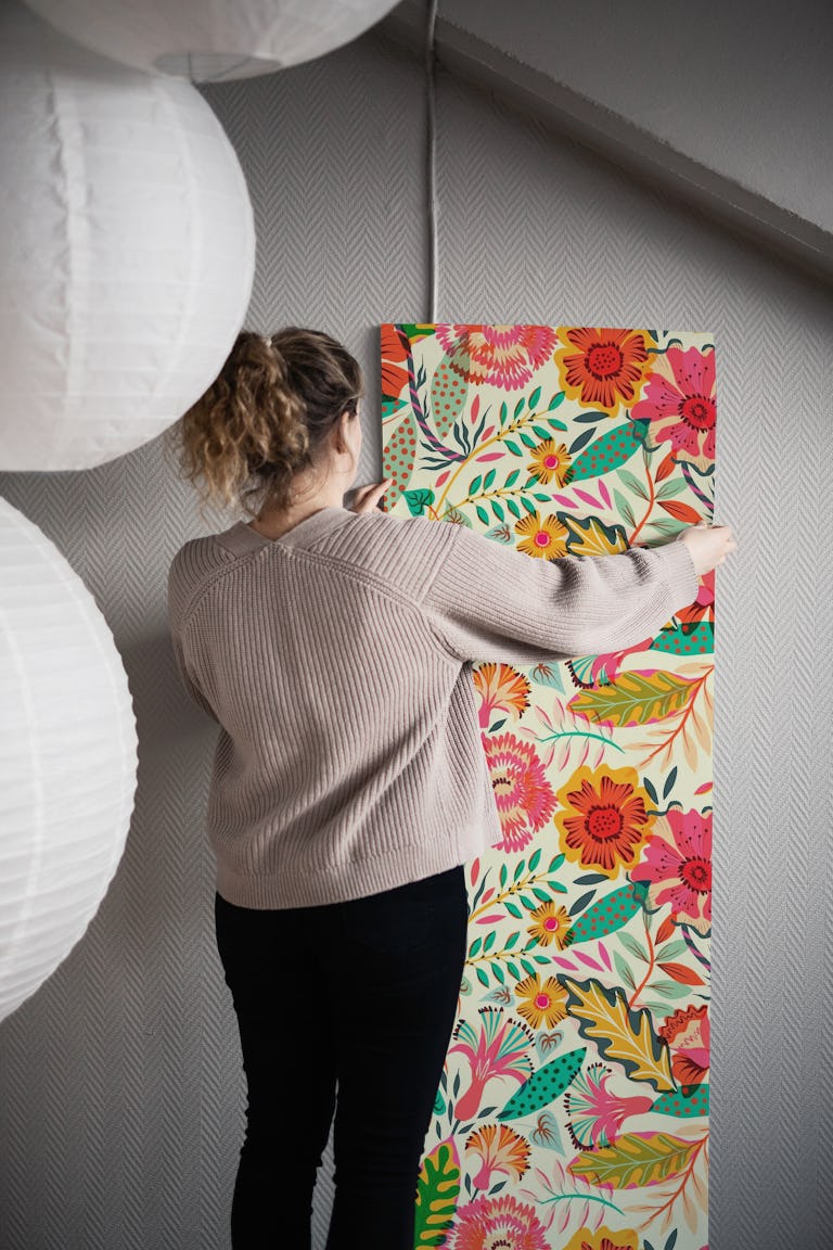 Lush bohemian floral garden wallpaper roll