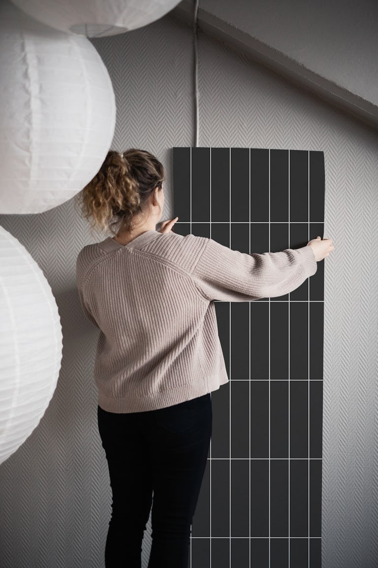 Vertical Grid Pattern - Black wallpaper roll
