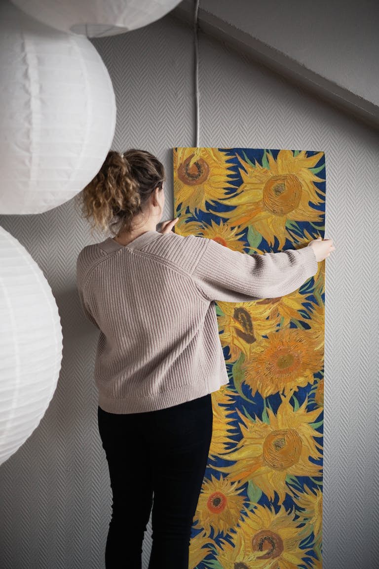 Van Gogh Sunflowers indigo wallpaper roll