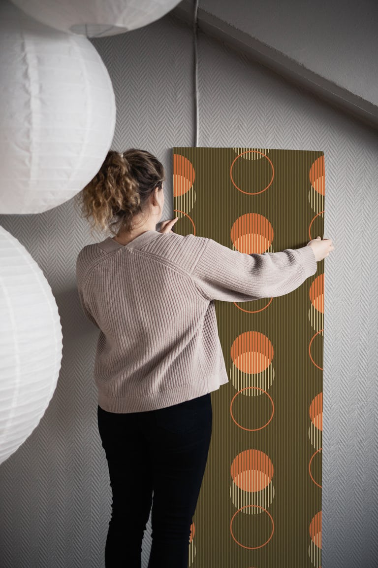 Retro 70s geometric dots – orange & green L wallpaper roll