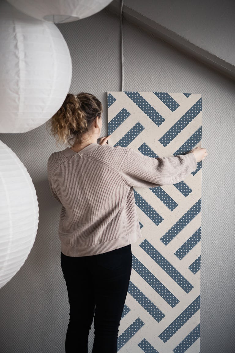 Modern striped tiles. Slate blue-off white wallpaper roll