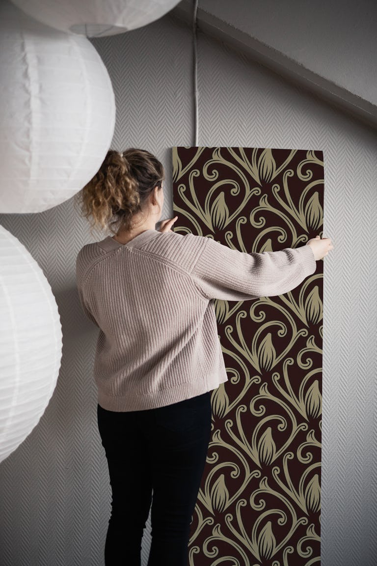 Baroque acanthus leaves, black & gold wallpaper roll