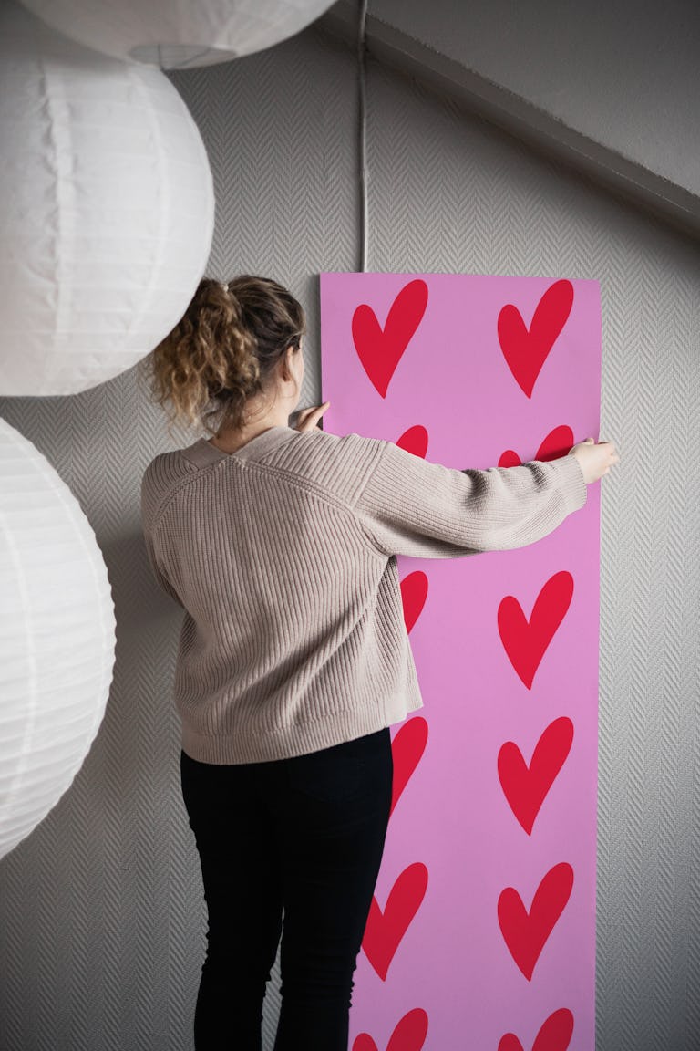 Cute red hearts wallpaper roll