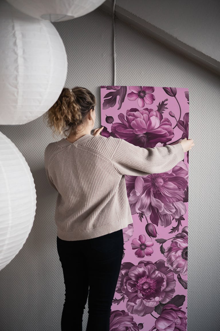 Dark Academia Pink Baroque Flower Drama wallpaper roll