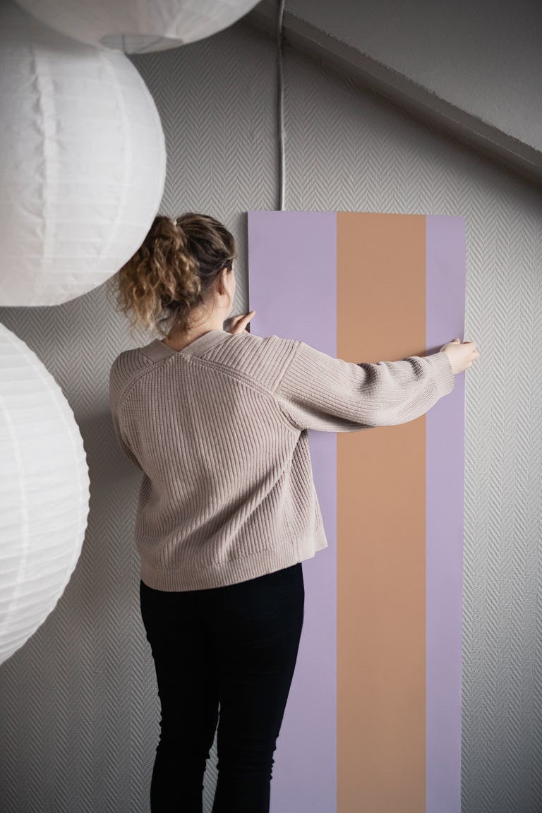 Pastel Orange Purple Block Stripes wallpaper roll
