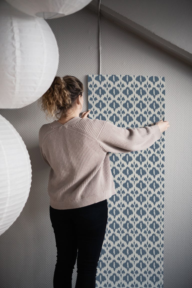 Rustic woven diamond texture blue wallpaper roll