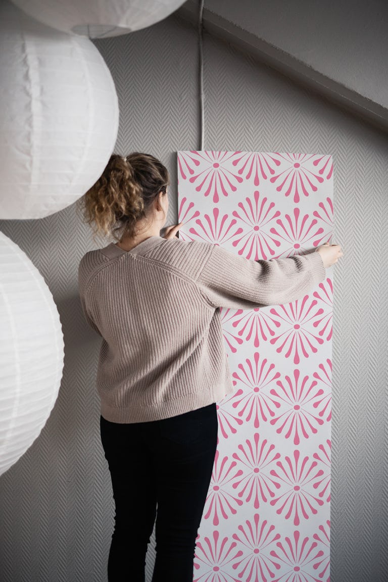 Abstract Floral Beige Pink wallpaper roll
