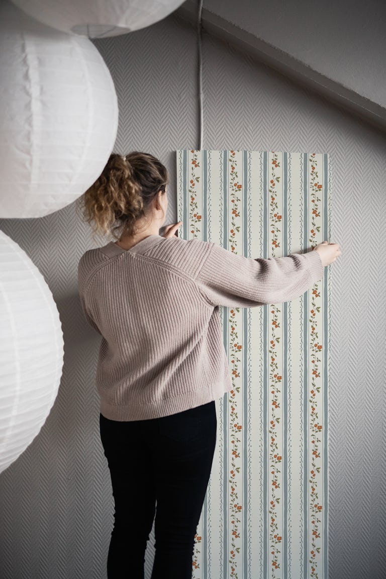 Vintage Cottagecore Farmhouse blue wallpaper roll