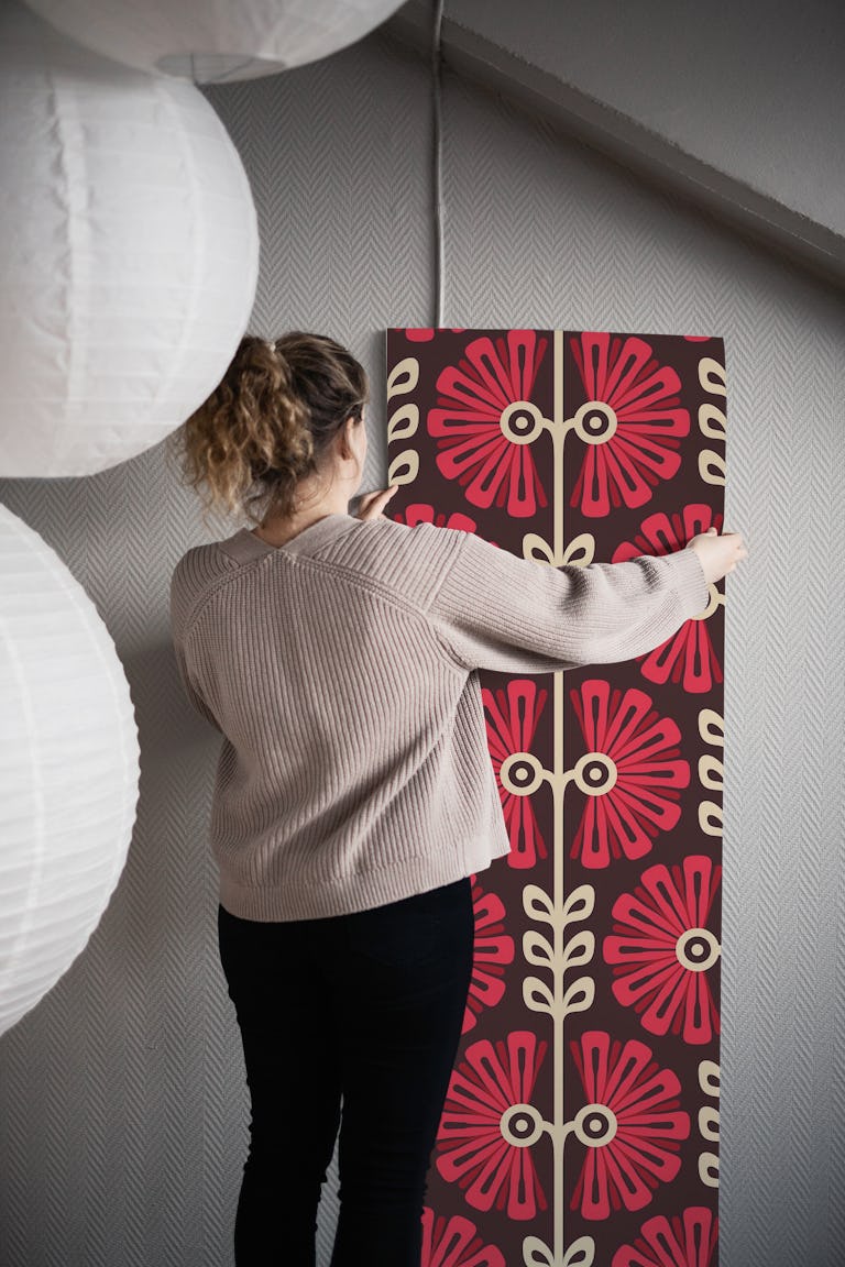 Vintage Bold Daisy Symphony in Red - L wallpaper roll