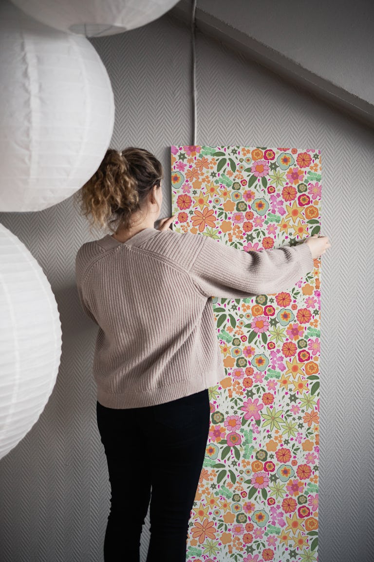 Vibrant pink ditsy summer pattern wallpaper roll