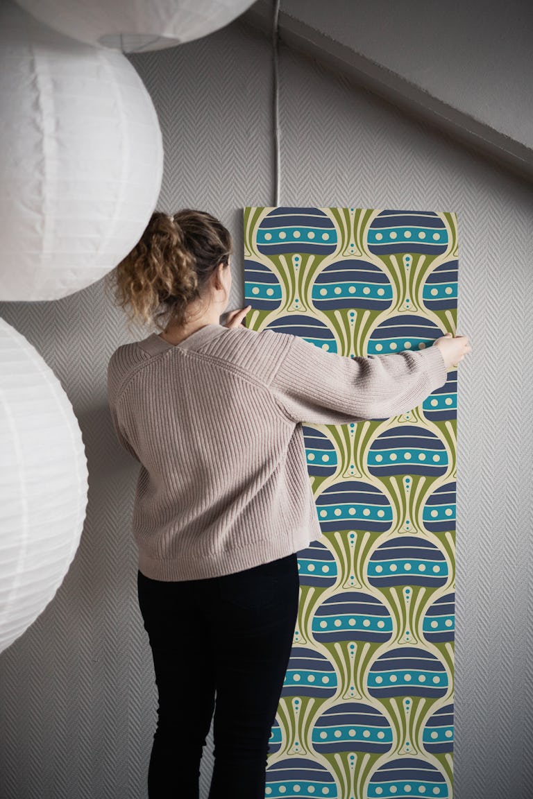 Vintage Jellyfish Harmony Navy Green - S wallpaper roll