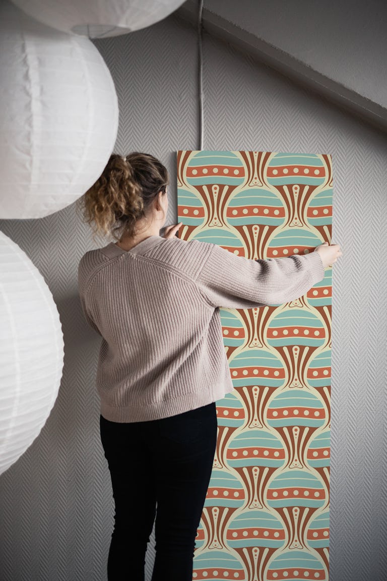 Vintage Jellyfish Harmony Red Turquoise - S wallpaper roll