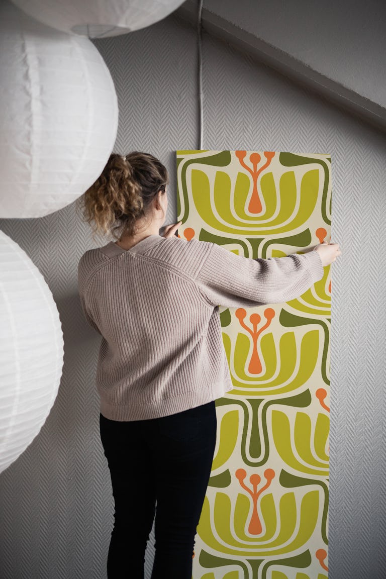 Vintage Petal Charm in Green Cream - L wallpaper roll