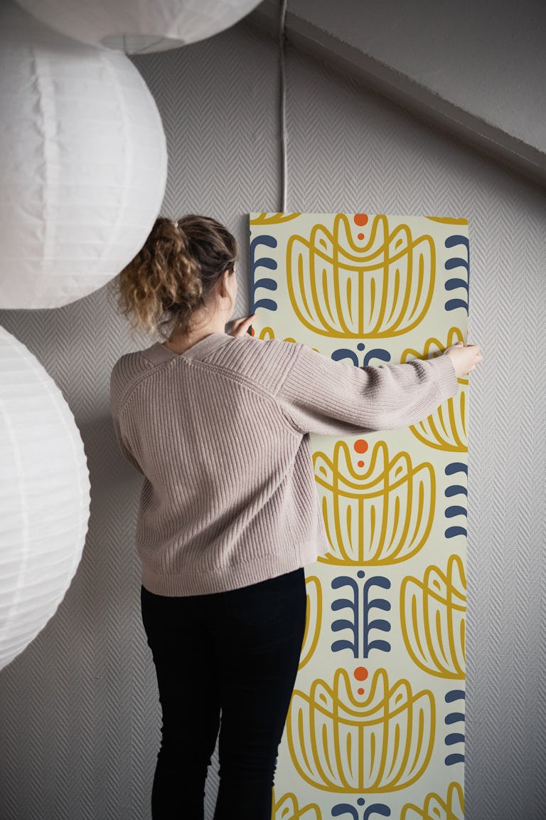 Tulip Inspired Elegance in Gold Navy - L wallpaper roll
