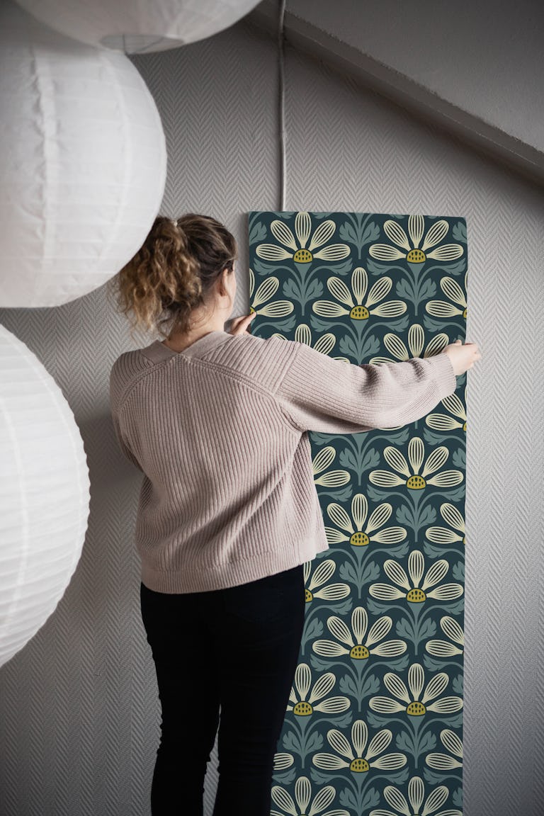 Classic Petal Elegance in Dark Green - S wallpaper roll