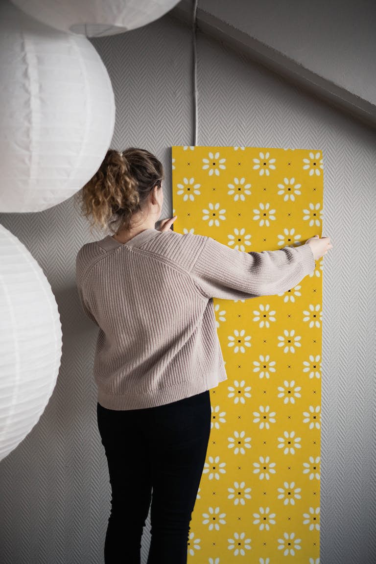 Daisy stitch - yellow wallpaper roll
