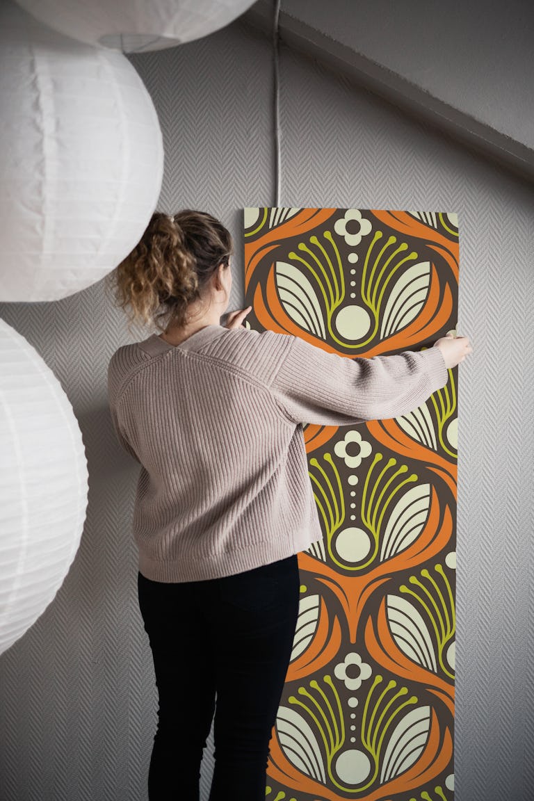 Art Deco Floral in Orange - L wallpaper roll