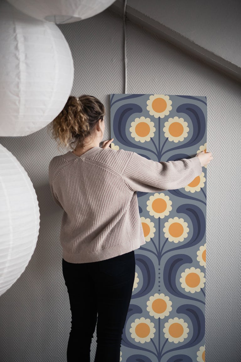 Groovy Daisy in Blue Yellow - L wallpaper roll