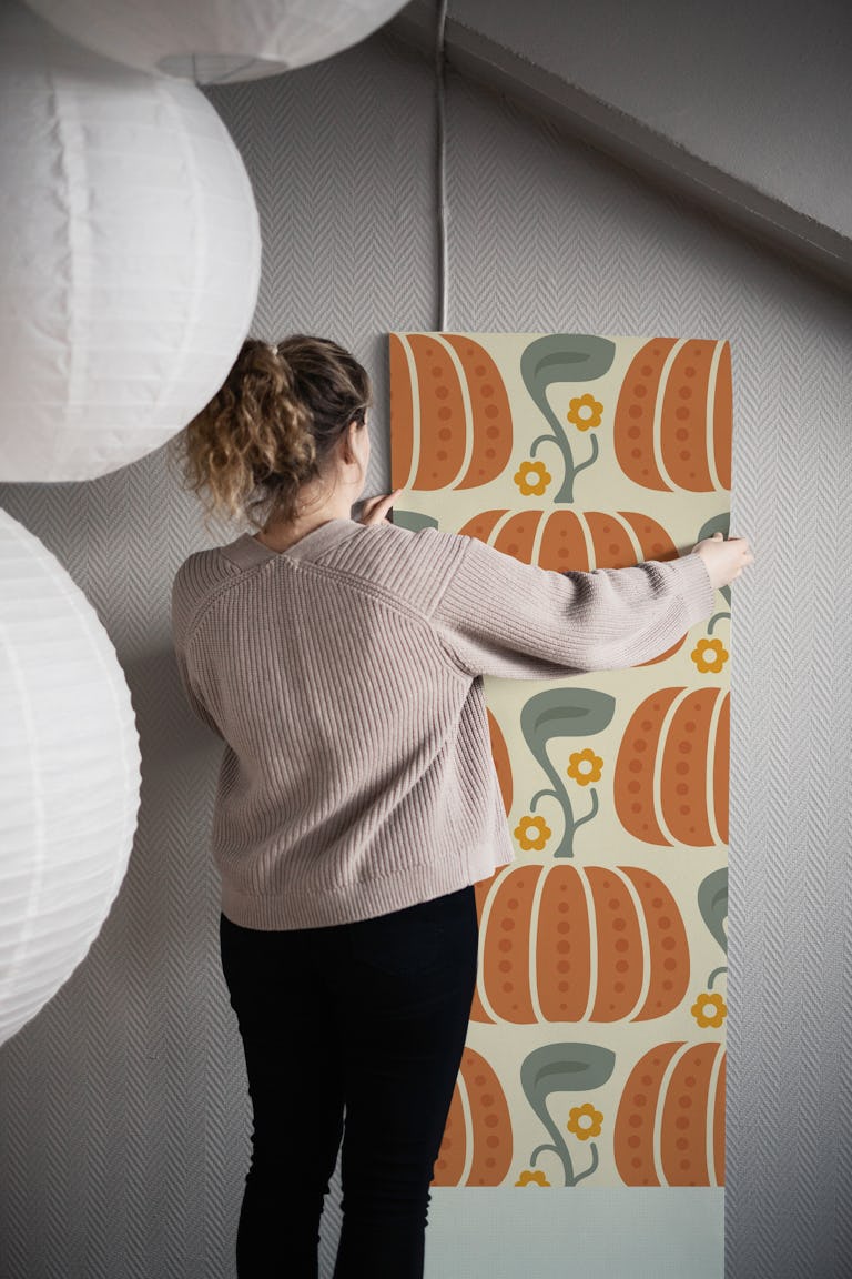 Cozy Pumpkin Charm in Orange - L wallpaper roll