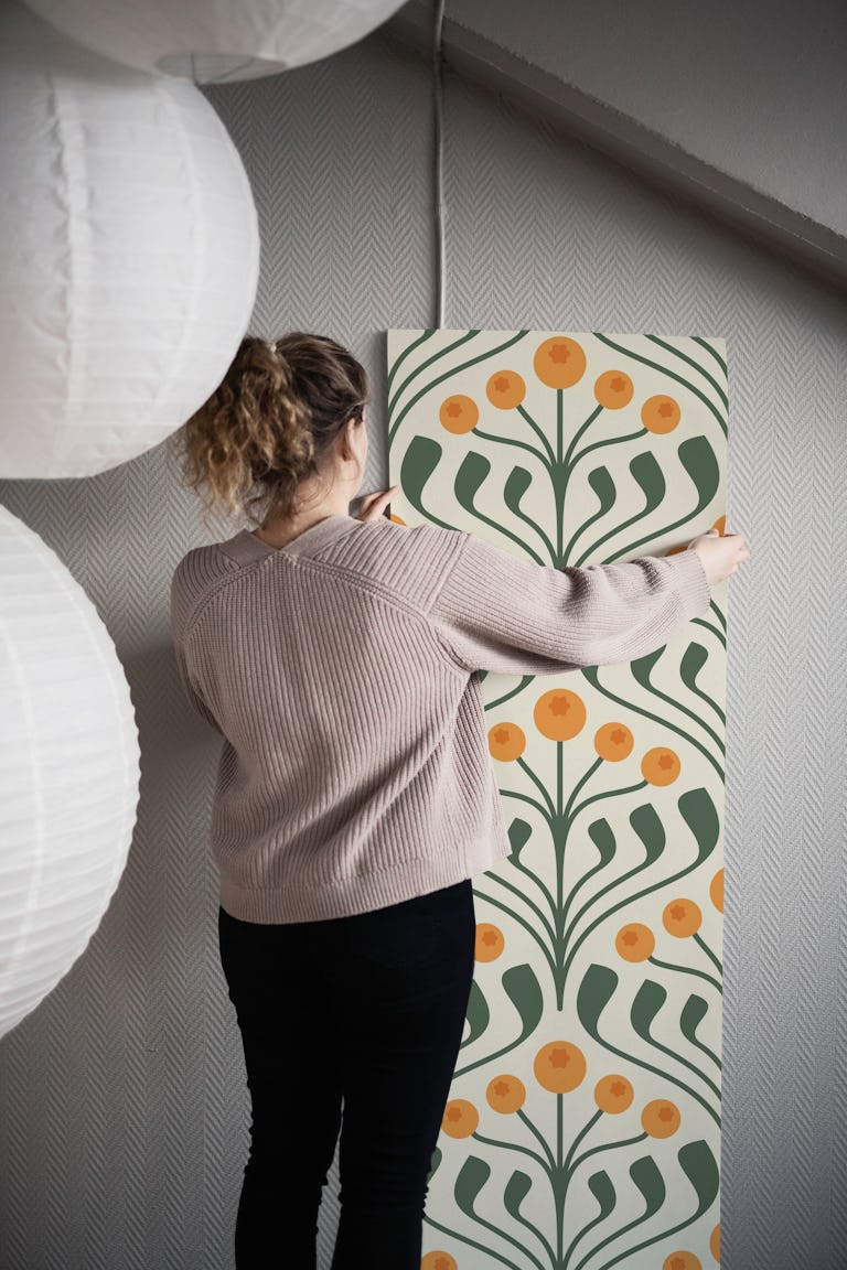 Elegant Berry Motif in Green Orange - L wallpaper roll