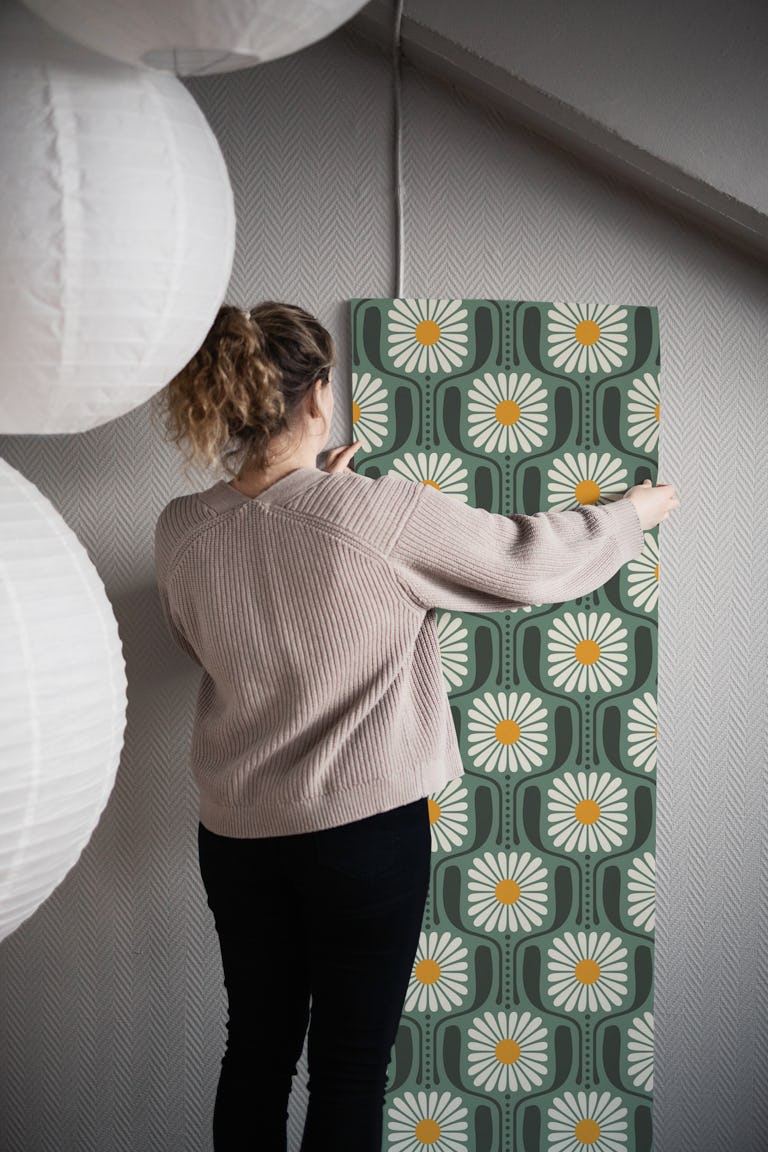 Timeless Daisy Art in Green - S wallpaper roll