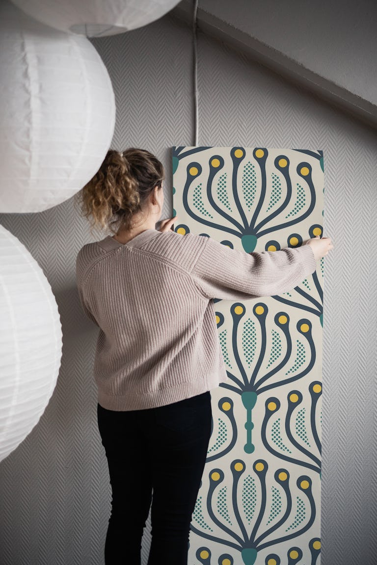 Stylish Floral Geometry in Green - L wallpaper roll