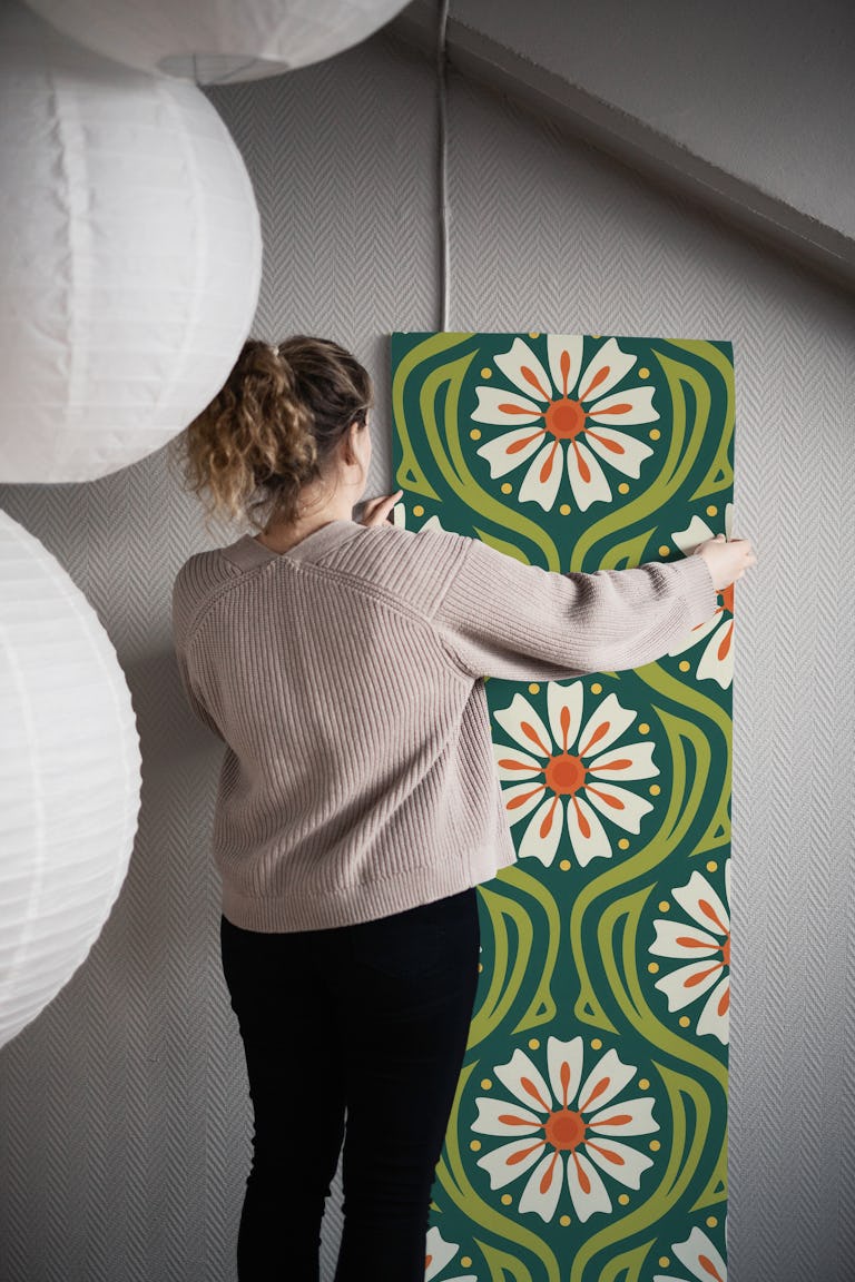 Colorful Floral Fiesta in Green - L wallpaper roll