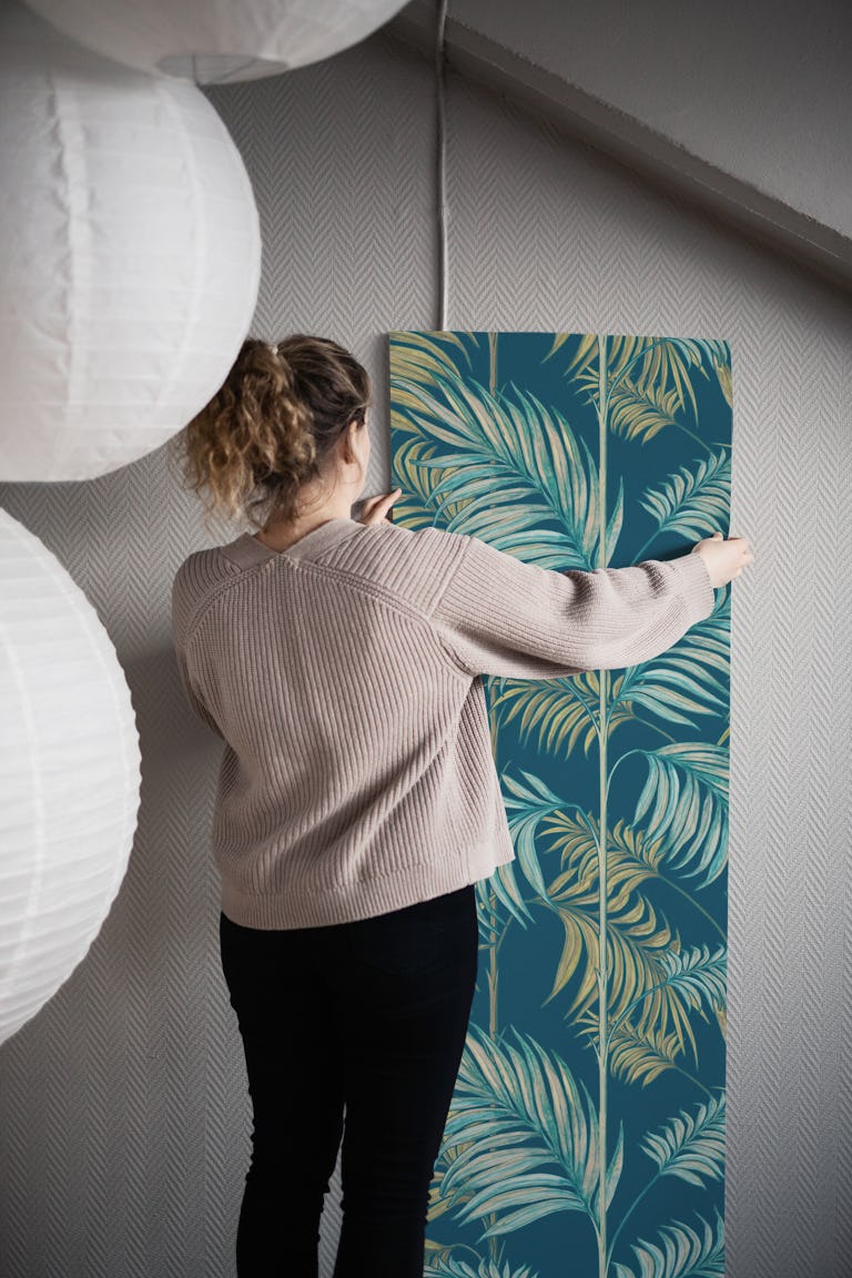 Palm Springs Flora gold turquoise wallpaper roll