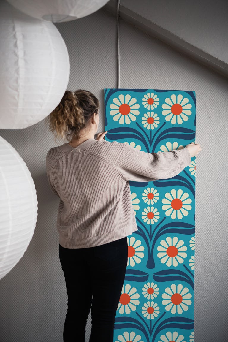 Bold Daisy Retro in Blue Red - L wallpaper roll