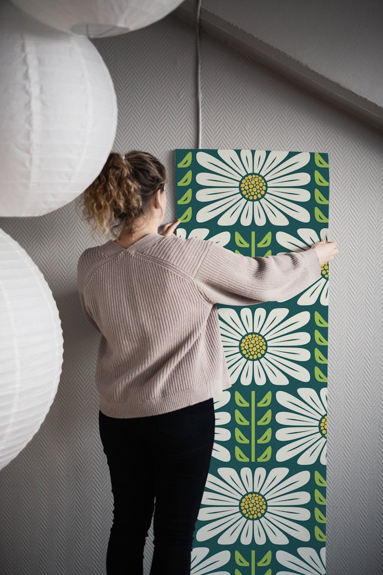 Retro Chic Flowers in Green - L wallpaper roll