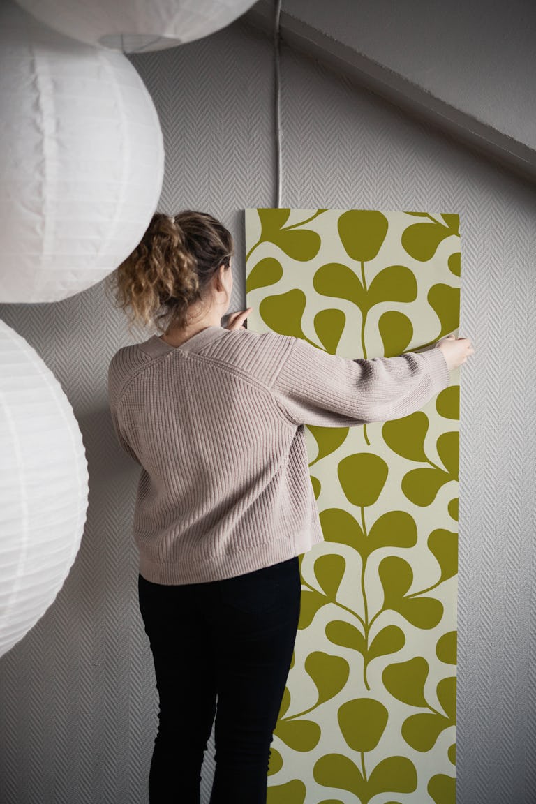 Large Scale Abstract Flowers Pattern - Sage wallpaper roll