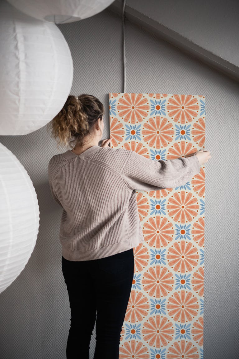 Sunburst Floral Magic in Peach Blue - S wallpaper roll