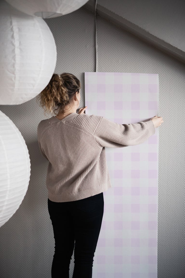 Gingham - light lilac on white - medium wallpaper roll