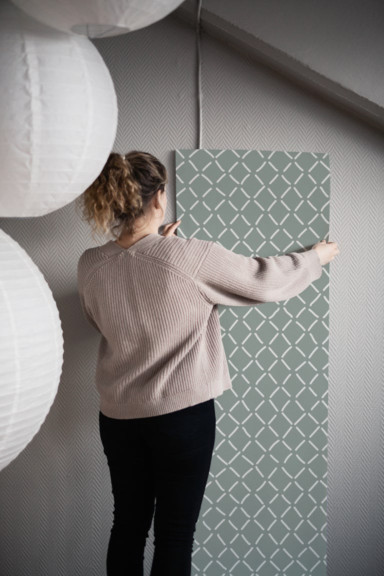 Irregular diamond stich sage green wallpaper roll