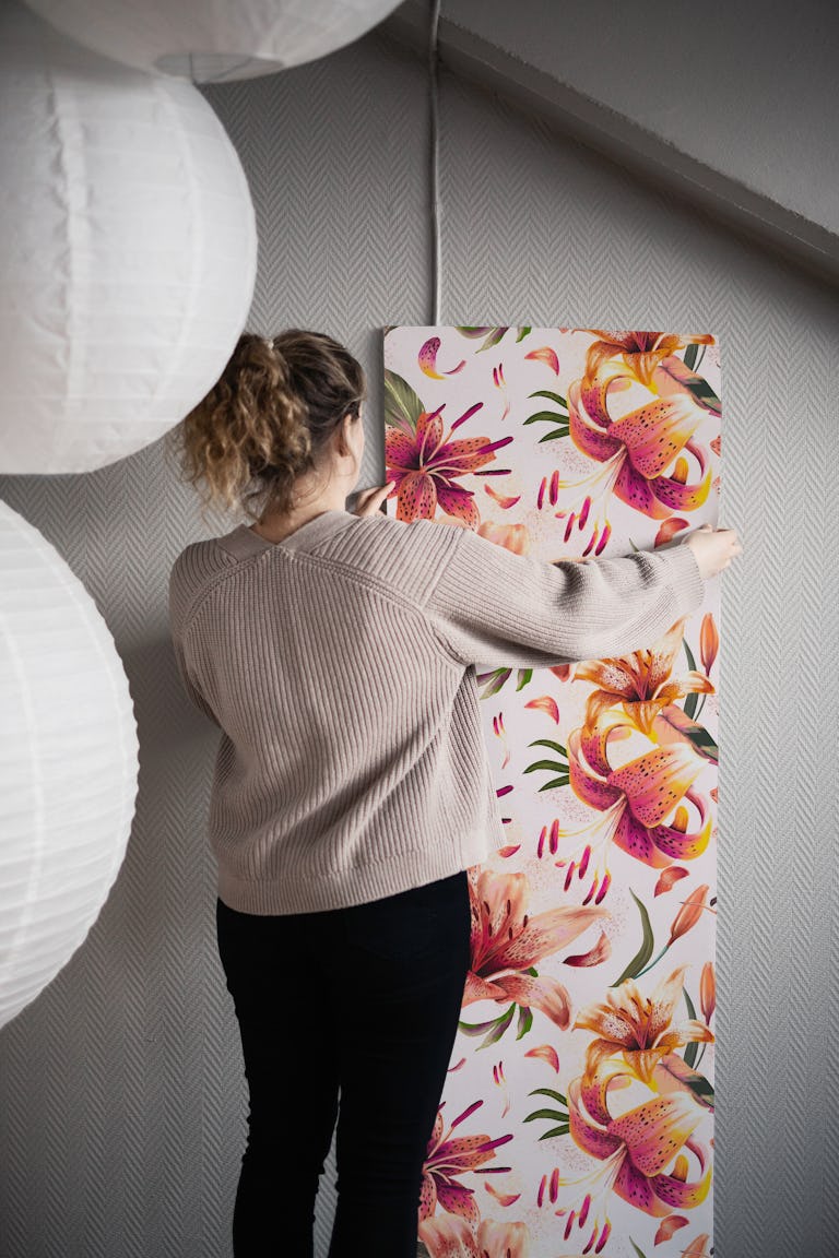 Tiger Lily Flowers in Orange wallpaper roll