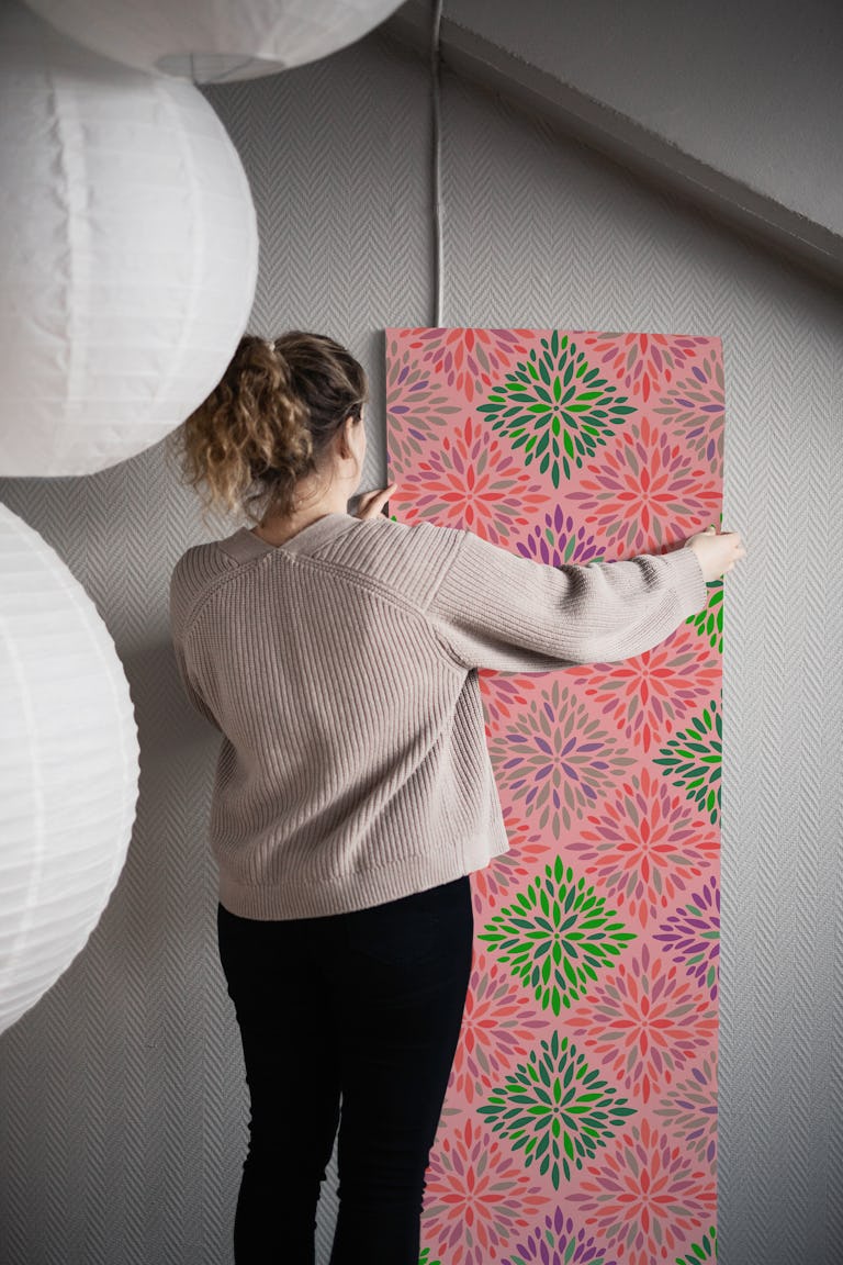 Dahlia Diamonds Boho Floral Tile Palazzo Pink wallpaper roll