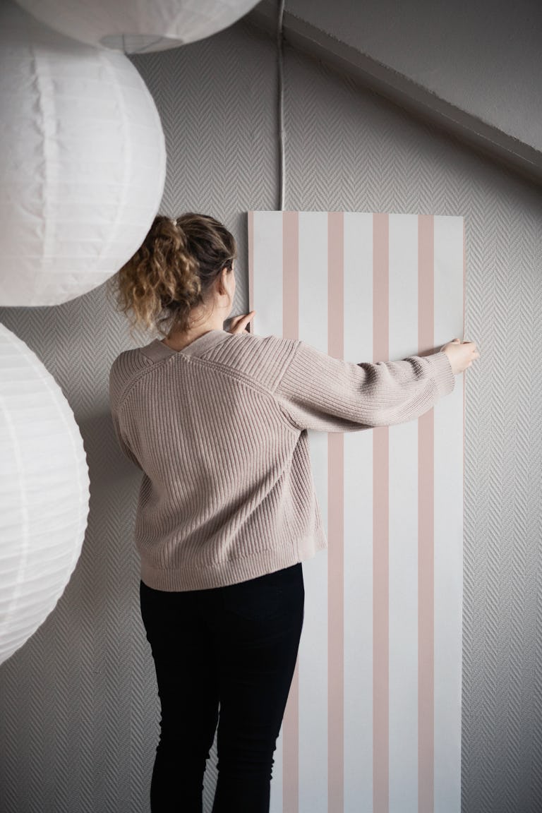 Minimal Striped Design Old Pink Beige wallpaper roll