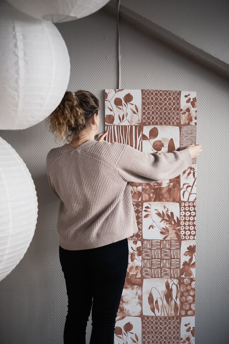 Nippon Cheater Quilt Terracota Rust Brown wallpaper roll