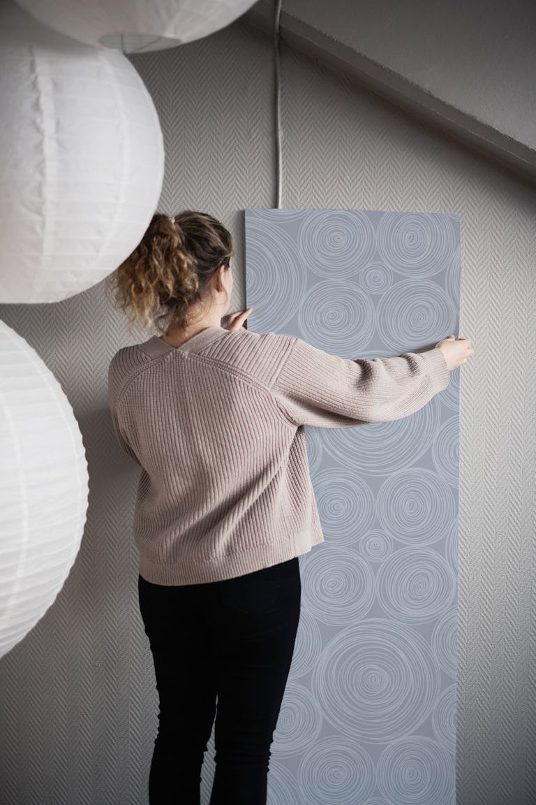 Abstract rings - stone wood slabs silver grey wallpaper roll
