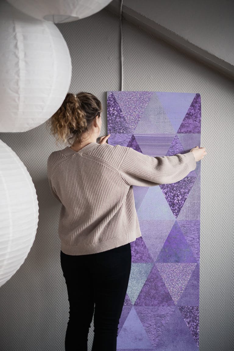 Purple Shiny Glitter Triangles behang roll