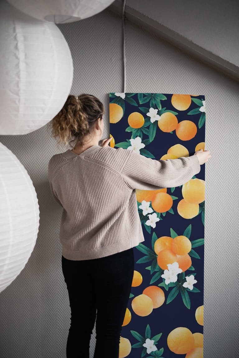 Orange Twist Flower Night 3 wallpaper roll
