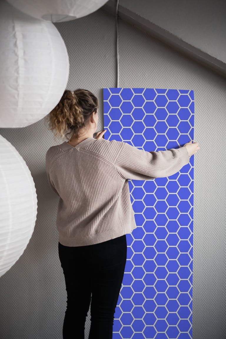 Bright Blue Hexagon Pattern behang roll