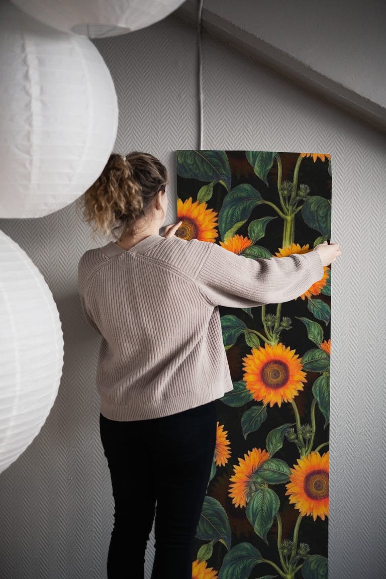 Vintage Midnight Sunflowers wallpaper roll
