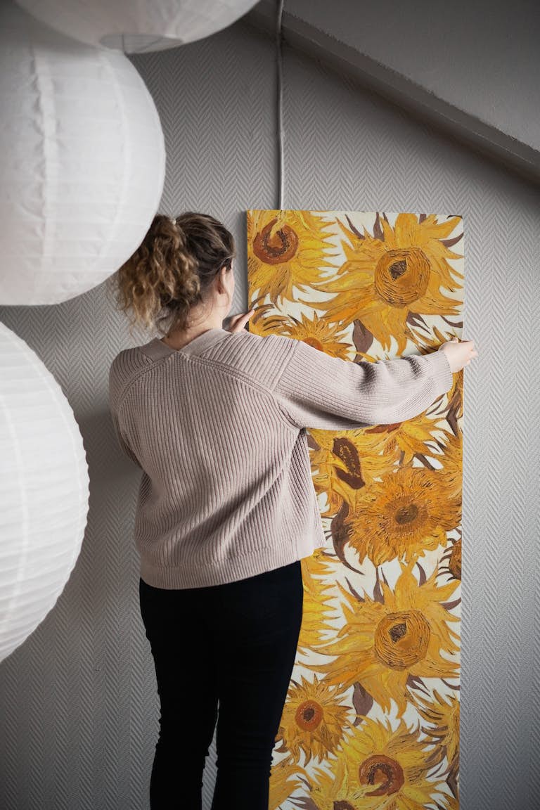Van Gogh Sunflowers cream rust wallpaper roll