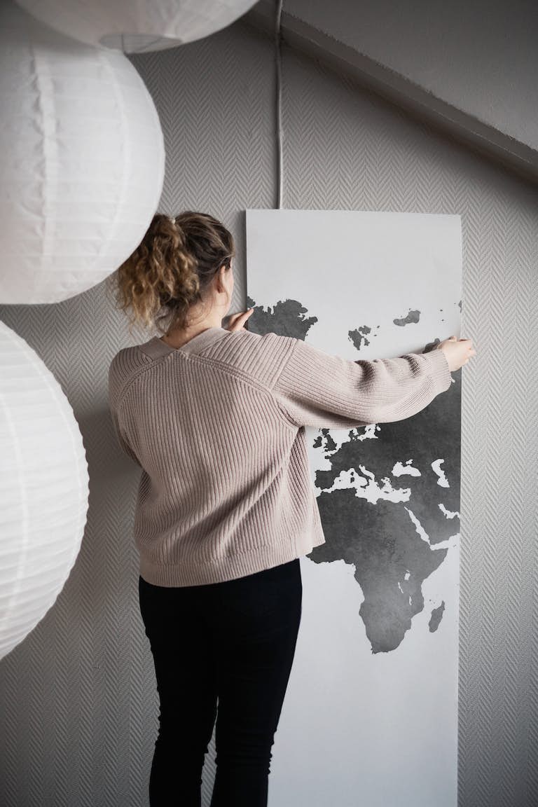 World Map Grey Watercolor papel pintado roll