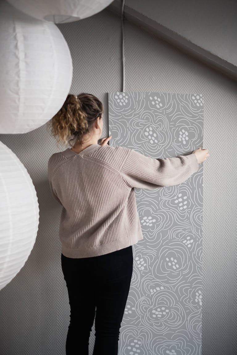 Minimal Poppies Pattern Grey wallpaper roll