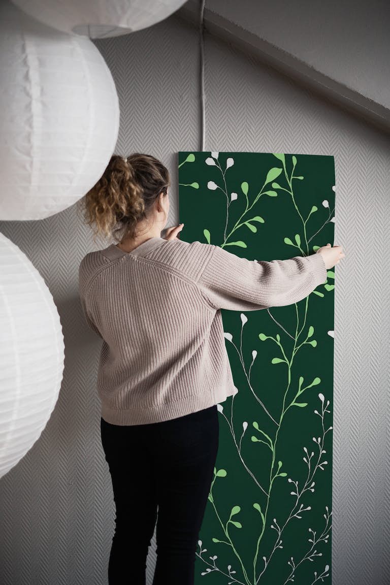 Green Botanical leaves design papel pintado roll