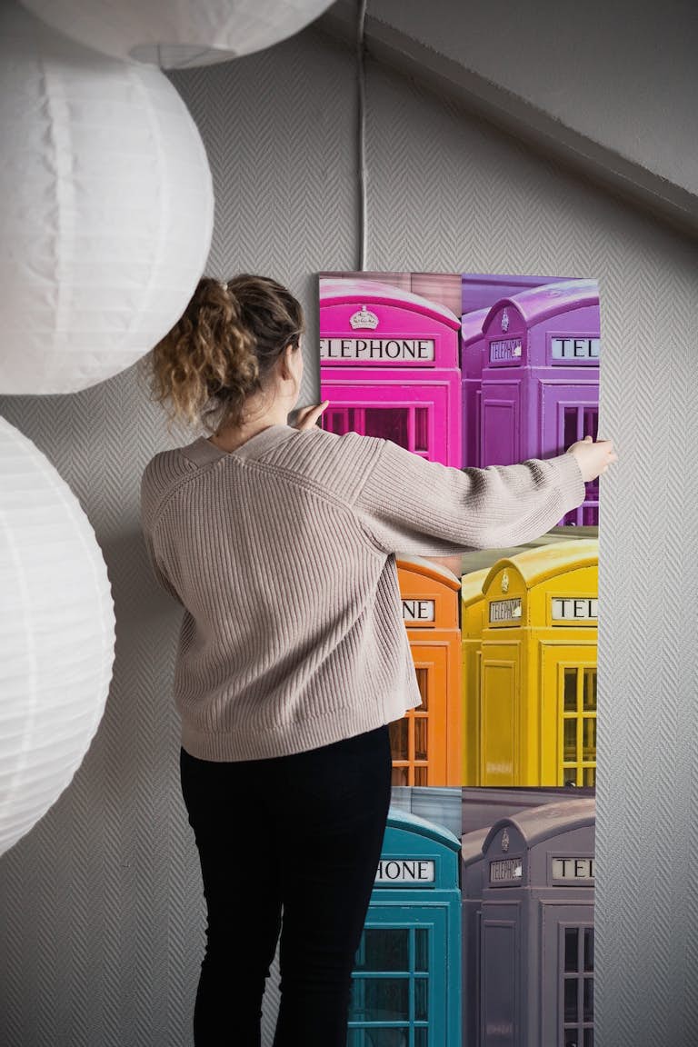 Multicoloured telephone boxes papel de parede roll