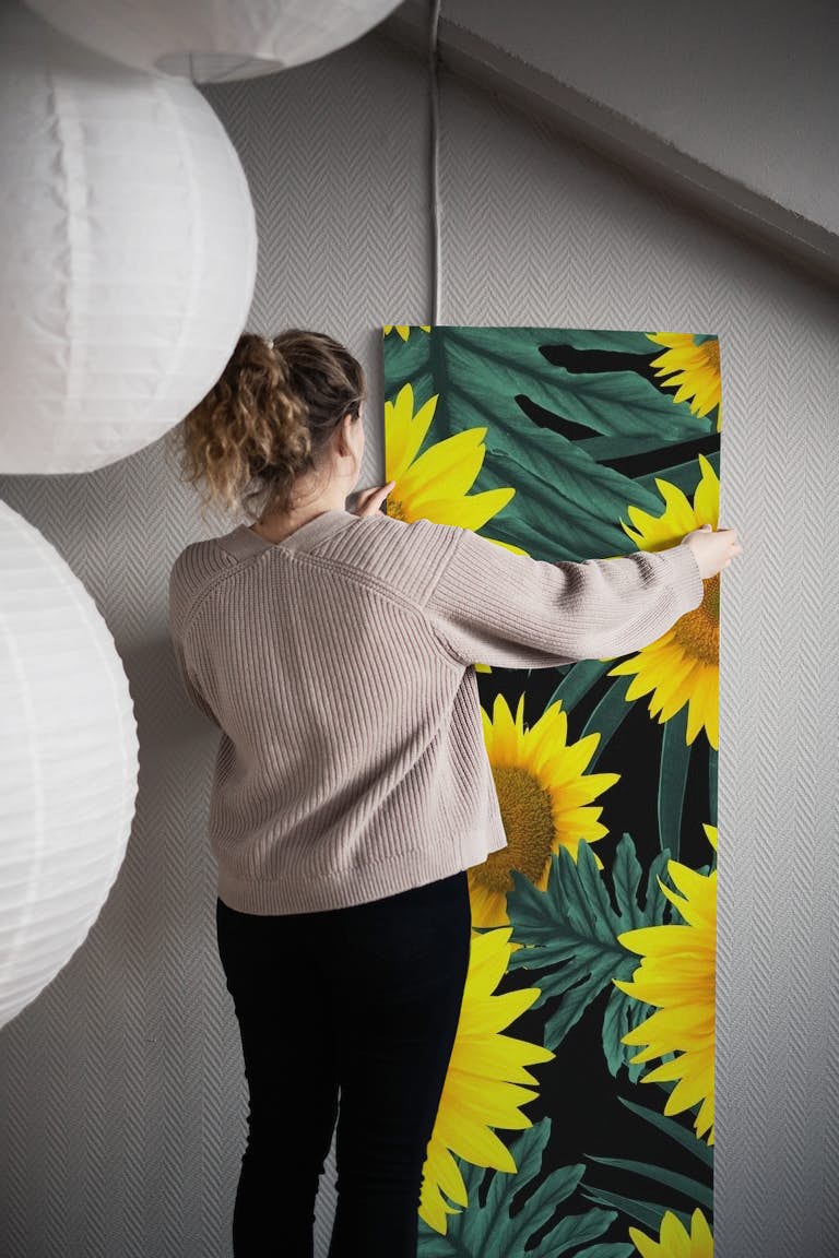 Tropical Sunflower Night 1 wallpaper roll