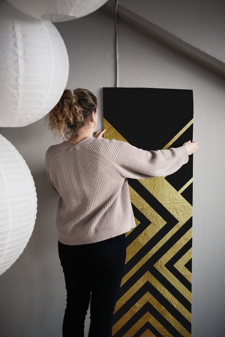 Geometric Lines Black Gold wallpaper roll